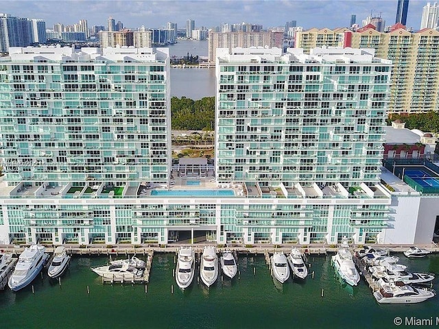 view of building exterior featuring a water view