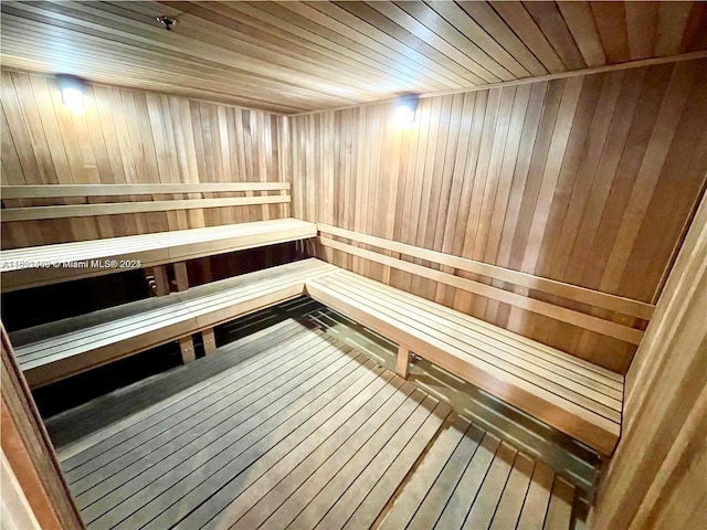 view of sauna with hardwood / wood-style flooring