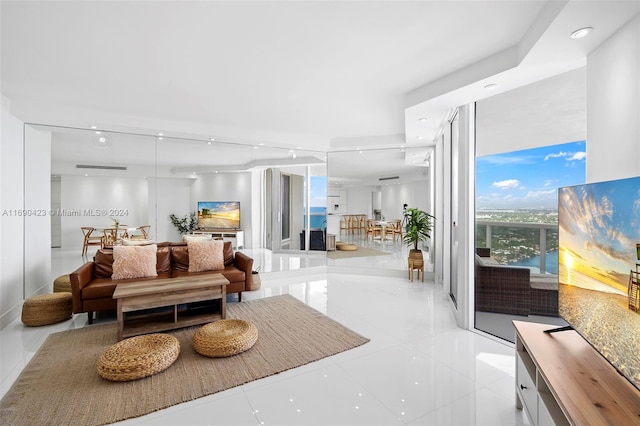 living room featuring light tile patterned floors