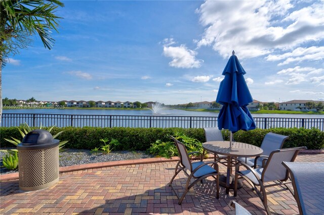 view of patio / terrace featuring a water view