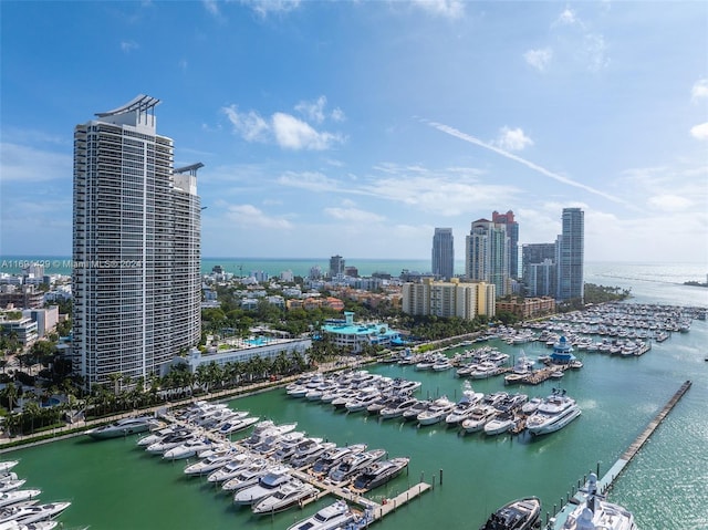 bird's eye view featuring a water view