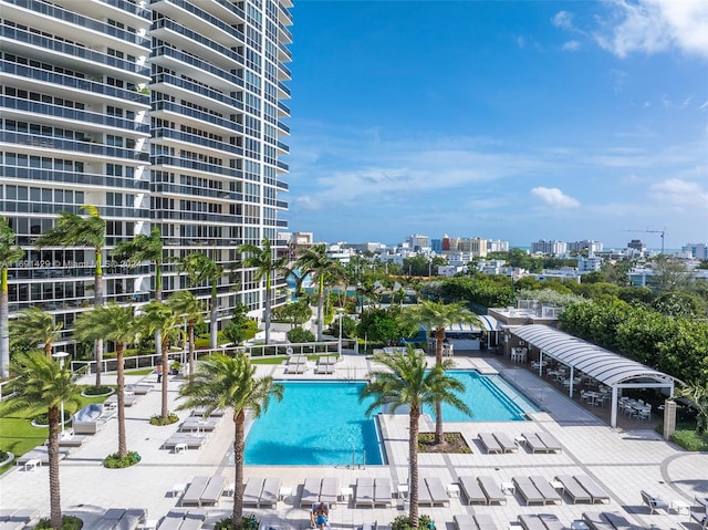 view of pool featuring a patio area