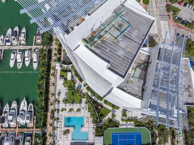 aerial view with a water view