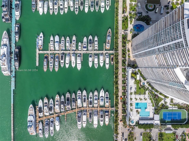 aerial view with a water view