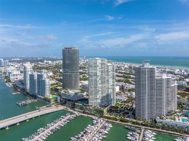 bird's eye view featuring a water view