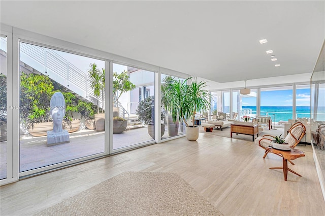 living room with a water view