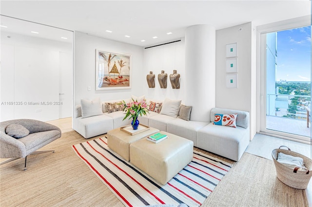 living room with light wood-type flooring