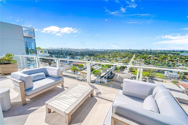 9111 Collins Ave Unit N-Ph6, Surfside, FL 33154 - view of patio / terrace featuring an outdoor living space, a balcony, and a view of city