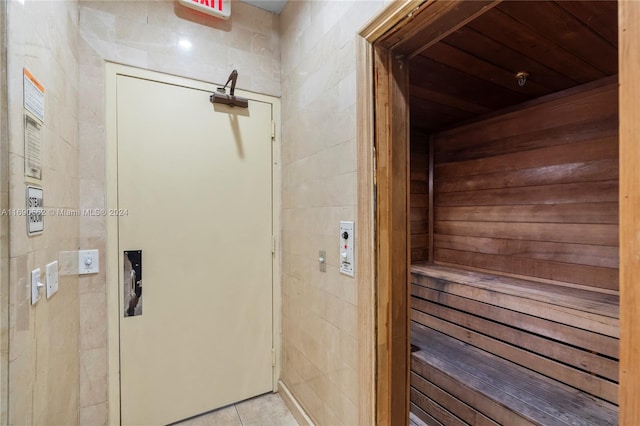 view of sauna with tile patterned floors