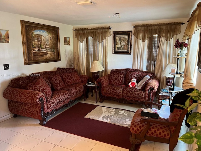 living room featuring light tile patterned floors