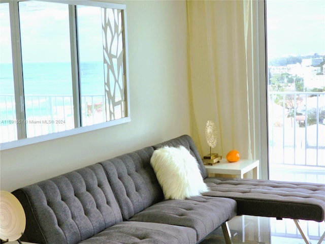 living room with a water view