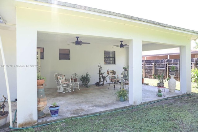 view of patio featuring ceiling fan