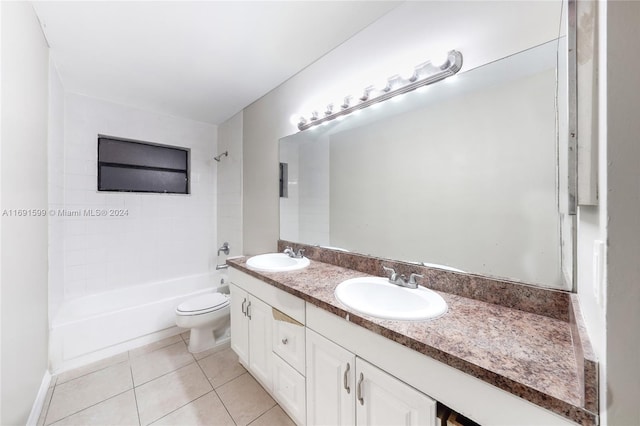 full bathroom with tile patterned floors, vanity,  shower combination, and toilet