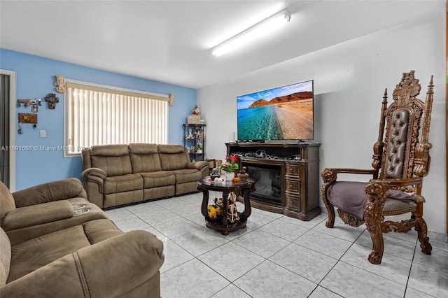 living room featuring light tile patterned floors