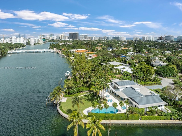 aerial view with a water view