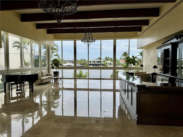 dock area with a water view