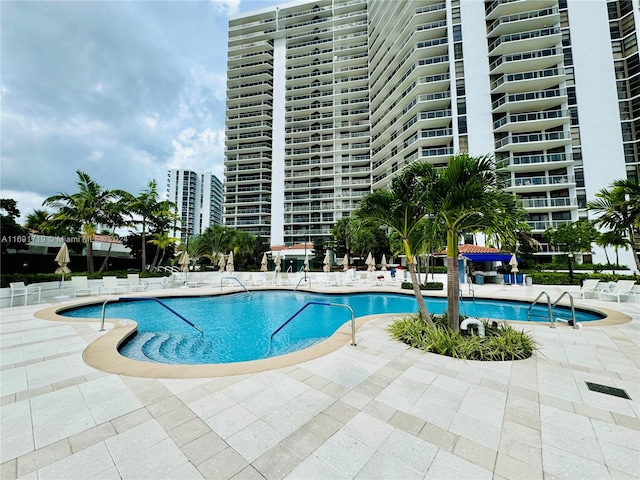 view of swimming pool featuring a patio