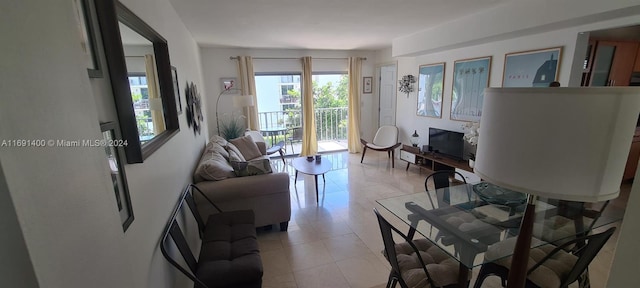 living room featuring light tile patterned floors