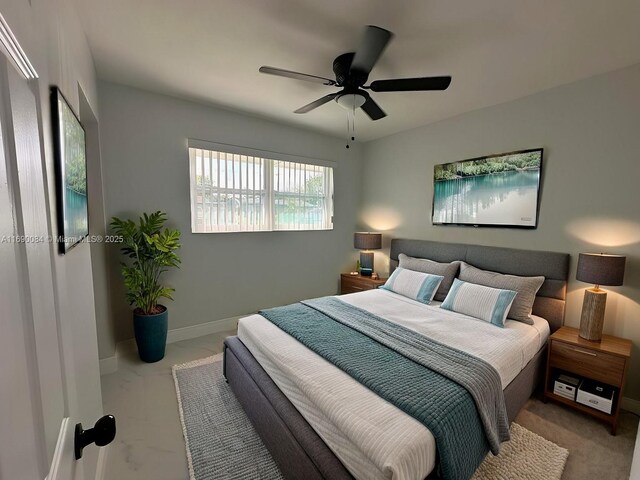 bedroom with carpet floors and ceiling fan