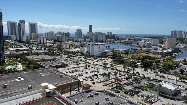 property's view of city featuring a water view