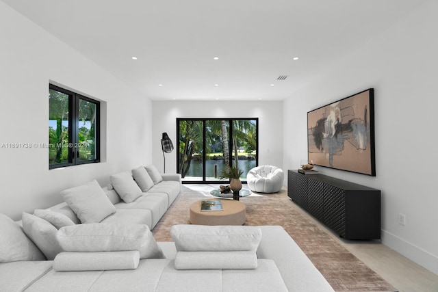 living room with carpet floors and a healthy amount of sunlight