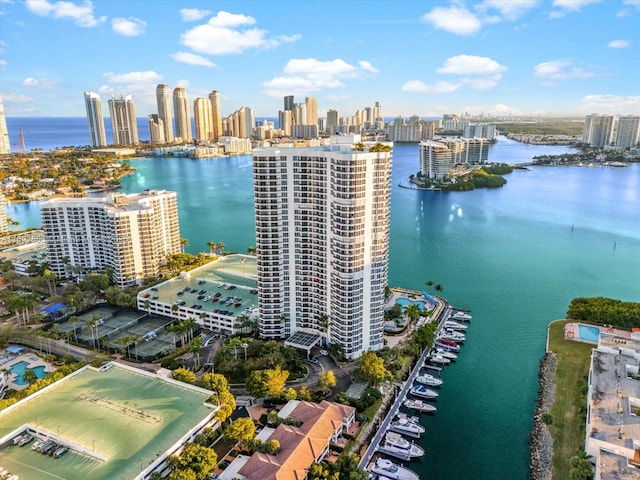 bird's eye view featuring a water view