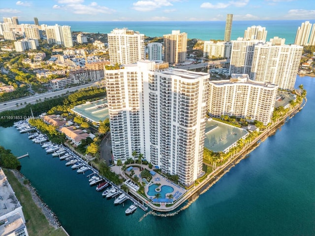 aerial view featuring a water view