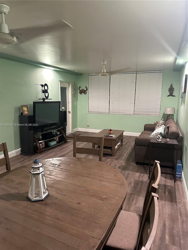 201 N Ocean Blvd Unit 406, Pompano Beach, FL 33062 - living room with ceiling fan, wood finished floors, and baseboards