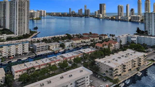 aerial view with a water view