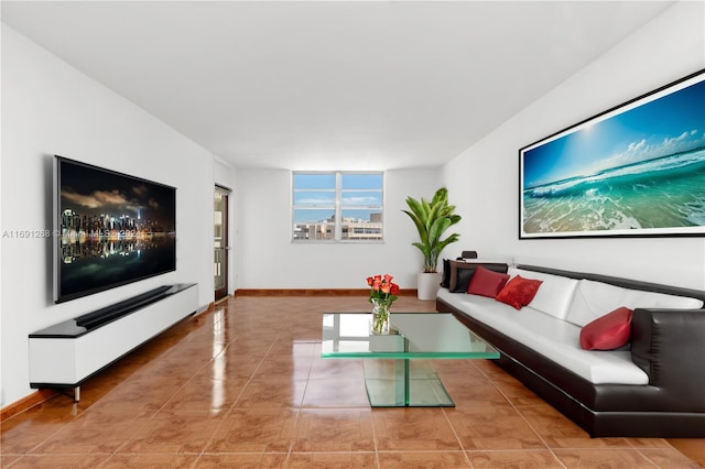 living room featuring tile patterned floors