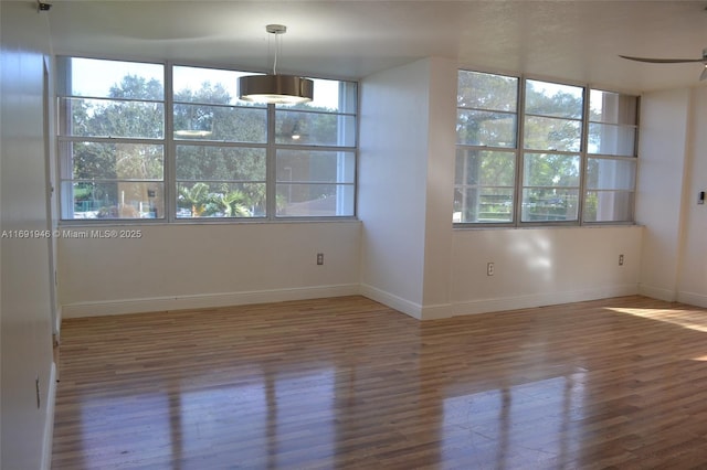 unfurnished room with hardwood / wood-style floors and ceiling fan