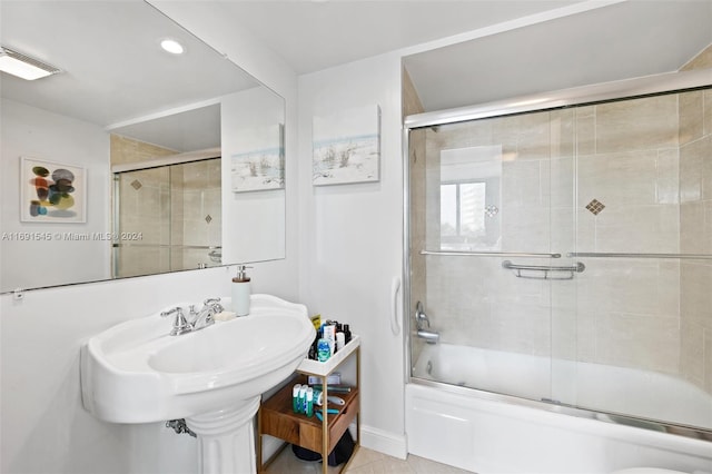 2715 N Ocean Blvd Unit 3A, Fort Lauderdale, FL 33308 - full bath with combined bath / shower with glass door, tile patterned floors, baseboards, and recessed lighting
