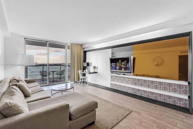 living room featuring hardwood / wood-style floors and expansive windows