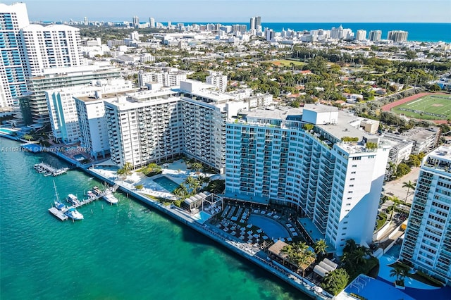 aerial view with a water view