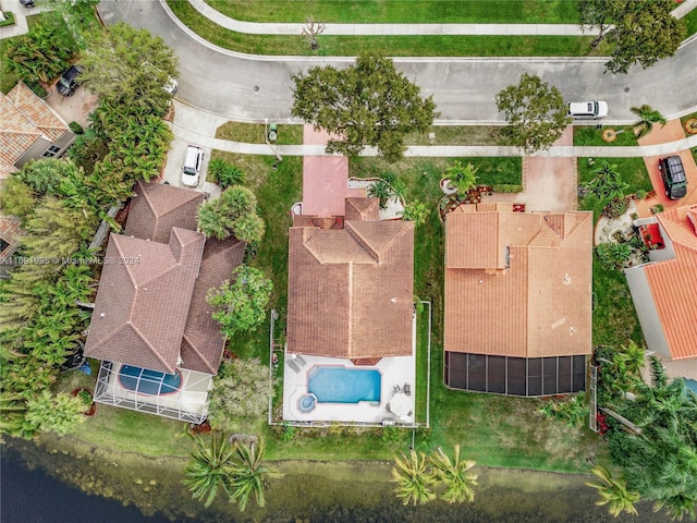 aerial view with a water view