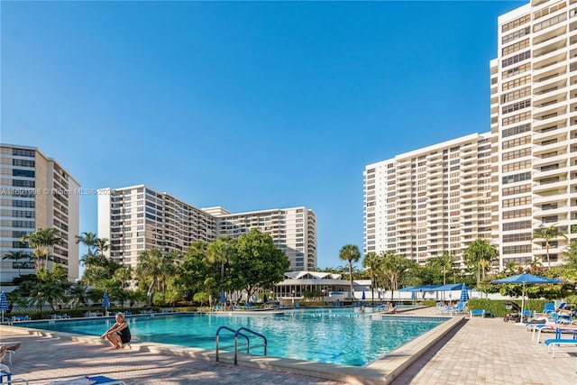 view of swimming pool featuring a patio