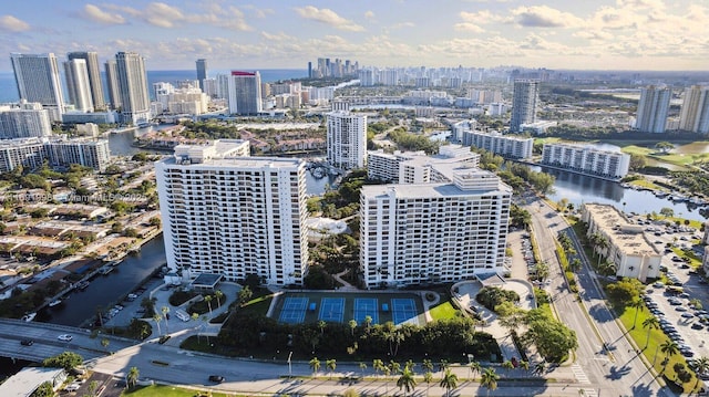 aerial view featuring a water view