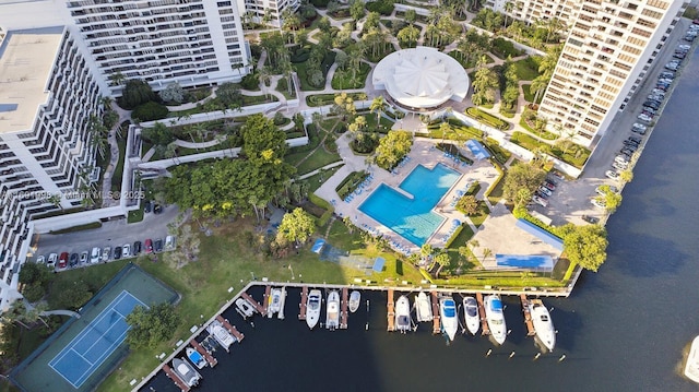 aerial view featuring a water view