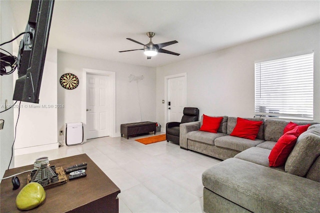 living room with ceiling fan