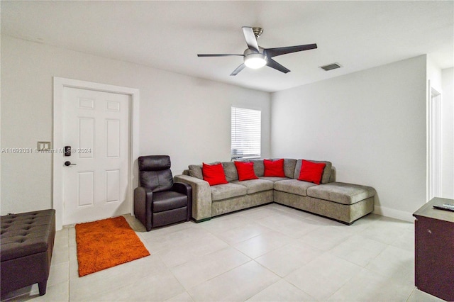 living room with ceiling fan