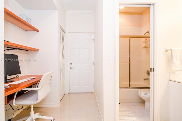 tiled office with crown molding