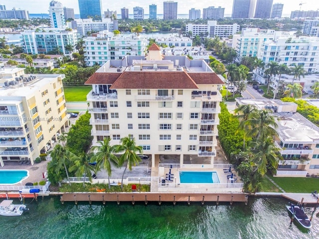 aerial view with a water view