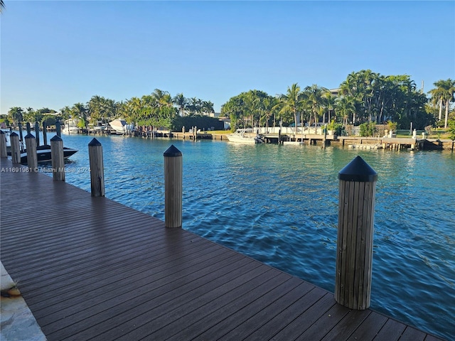 view of dock with a water view