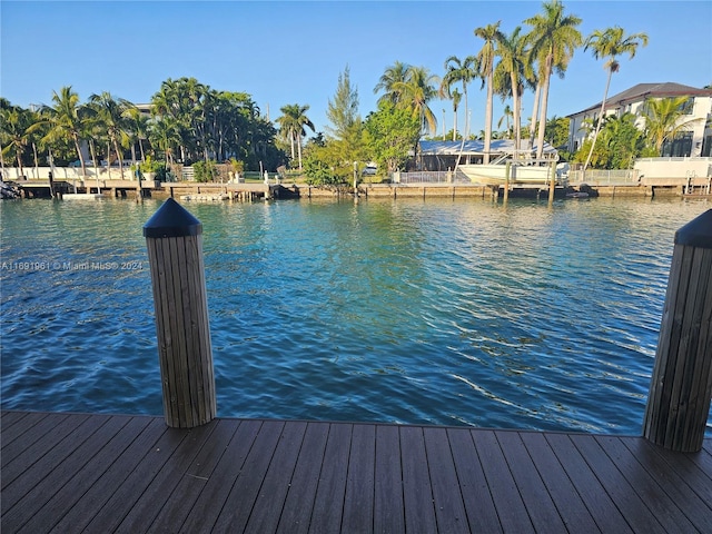 view of dock with a water view