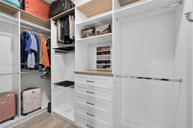 spacious closet with light hardwood / wood-style flooring