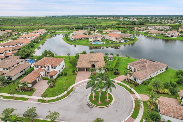 aerial view with a water view