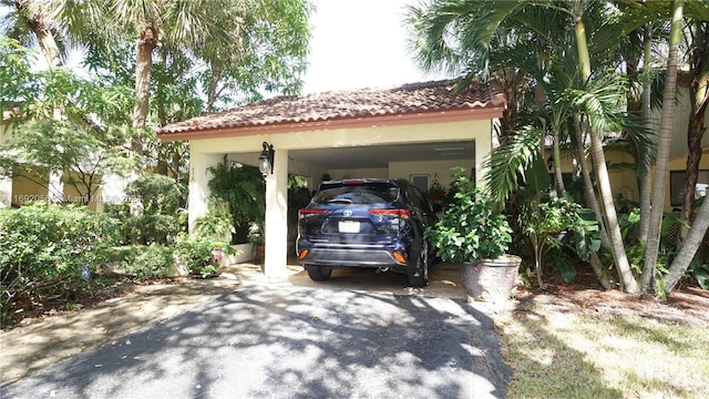 view of parking with a carport