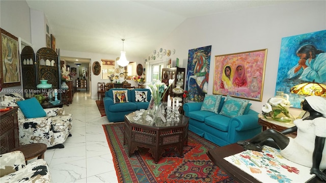 living room with vaulted ceiling