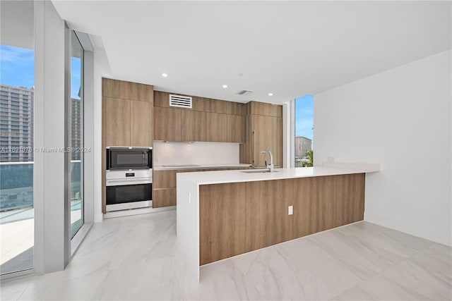 kitchen featuring black appliances, a healthy amount of sunlight, and sink