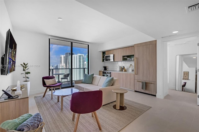 living room with sink